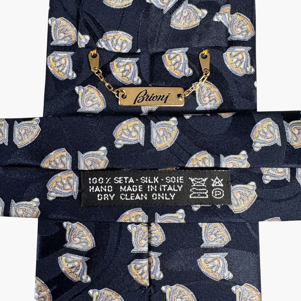Brioni Silk Tie Mens One Size Navy Blue Geometric Abstract Hand Made Italy - Picture 1 of 4